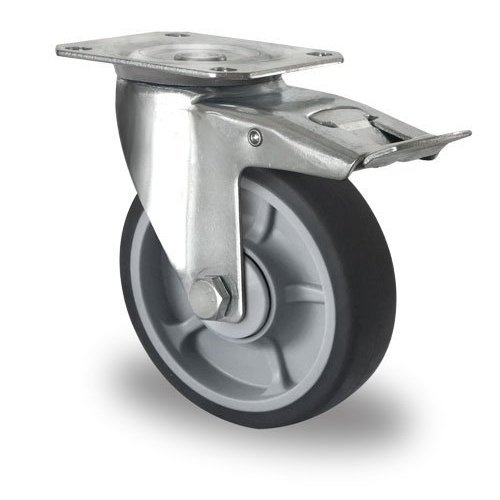 Roulette pivotante à frein PP/TPR Ø 125 mm, roulement à billes - 160 kg