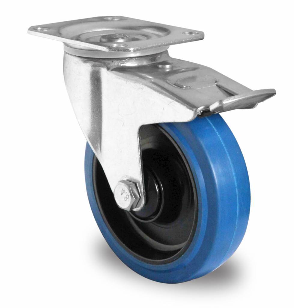 Inoxydable roulette pivotante avec frein 100mm de caoutchouc  thermoplastique couleur gris pour chariots (SX100TPSBSBKGP) - Roda S.A.