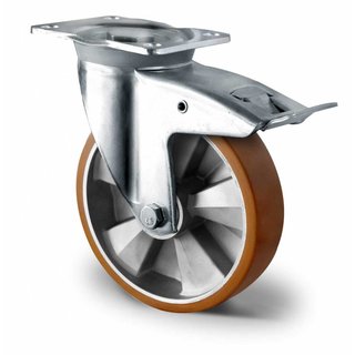 Roulette pivotante à frein à platine roue caoutchouc noire ø125 charge  120kg - Fournitures Industrielles