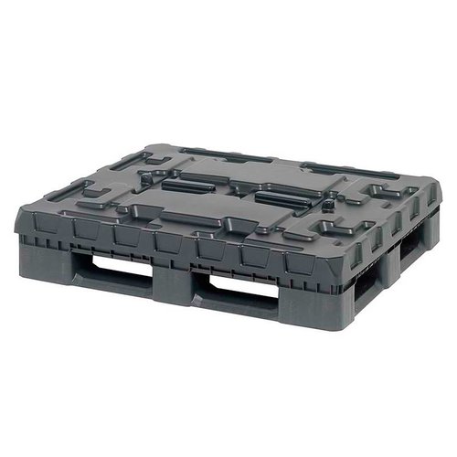 Caisse palette pliable 3 semelles 1227x1027x965mm - 815 L, avec couvercle, porte 1/2 rabattable