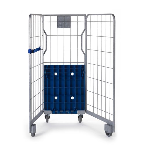 Roll-conteneur 3 côtés emboîtable 800x640x1600 mm + sangle