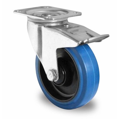 Roulette pivotante avec frein diamètre 125 mm avec roulement à billes - PA / Caoutchouc