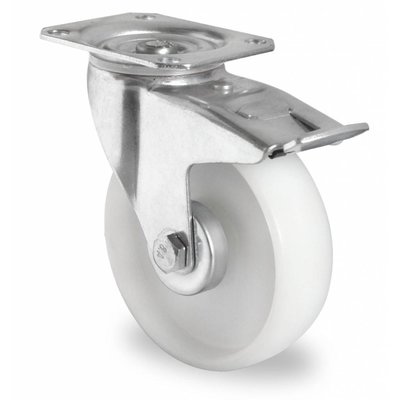 Roulette pivotante équipée d'un frein, 108 mm de diamètre - roulement à rouleaux