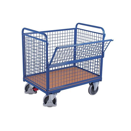 Chariot 4 parois grillagées 1060x715x1095mm, Porte avant semi rabattable