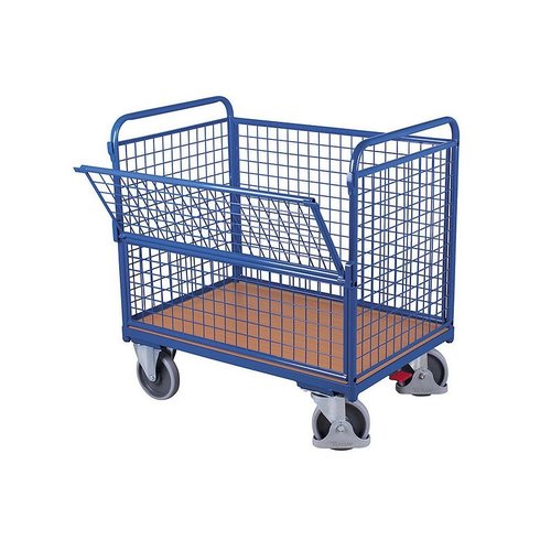 Chariot 4 parois grillagées 1260x815x1095mm, porte avant semi rabattable