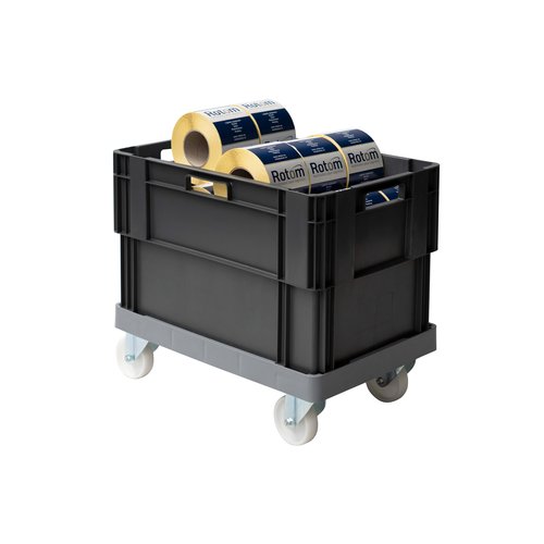 Chariot porte-bacs 600x400 mm, empilable, plateau ajouré à rebord