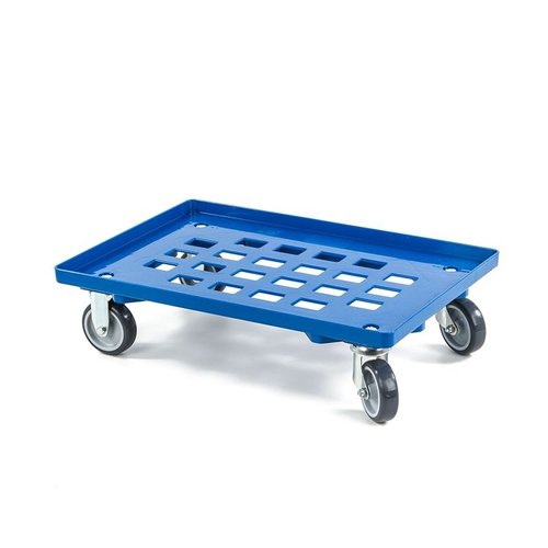 Chariot porte-bacs 615x415mm, empilable, plateau ouvert à rebord, ABS