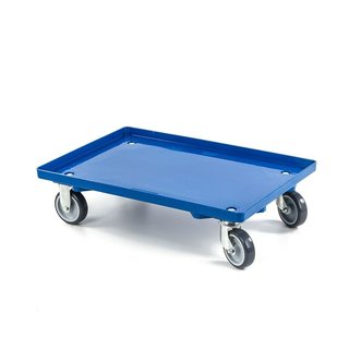 Chariot porte-bacs 615x415mm, empilable, plateau fermé à rebord, ABS