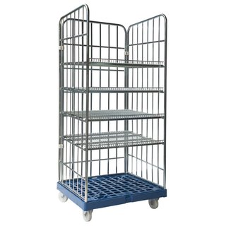 Roll conteneur 3 côtés, 4 étagères 810x720x1808mm