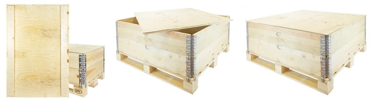 Caisses palettes bois composées de palettes, réhausses et couvercles bois