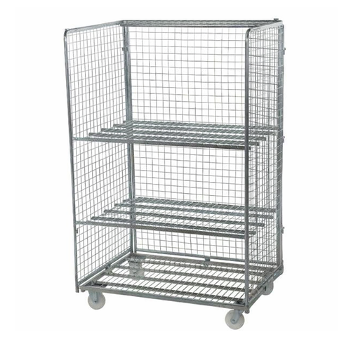 Maxi roll conteneur grillagé 3 côtés 1200x800x1860mm, 2 étagères