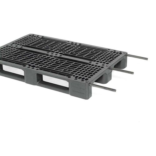 Kunststoffpalette, 3 Kufen, offenes Deck ohne Rand, Metallverstärkung, 1200x800x150mm