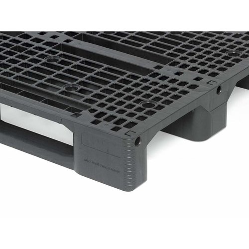 Kunststoffpalette, 3 Kufen, offenes Deck ohne Rand, Metallverstärkung, 1200x800x150mm