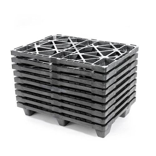 Kunststoffpalette, 6 Füße, nestbar, offenes Deck ohne Rand, 800x600x130mm