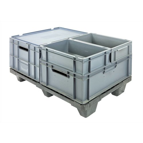 Kunststoffpalette, 6 Füße, nestbar, offenes Deck ohne Rand, 800x600x130mm