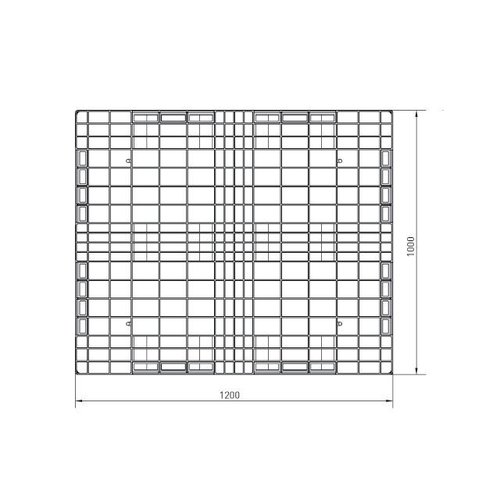 Kunststoffpalette, mittelschwer, 3 Kufen, Hochregallager, offenes Deck mit Rand, 1200x1000x150mm