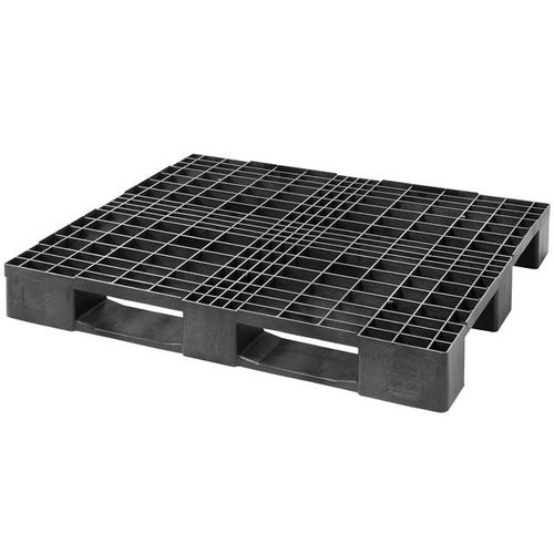 Kunststoffpalette, mittelschwer, 3 Kufen, Hochregallager, offenes Deck mit Rand, 1200x800x150mm