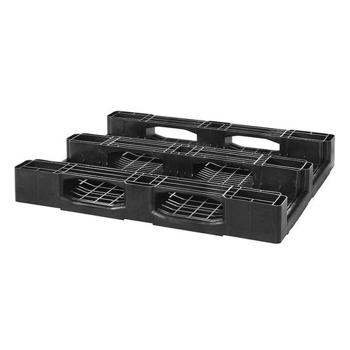 Kunststoffpalette, schwer, 3 Kufen, Hochregallager, offenes Deck mit Rand, 1200x1000x160mm