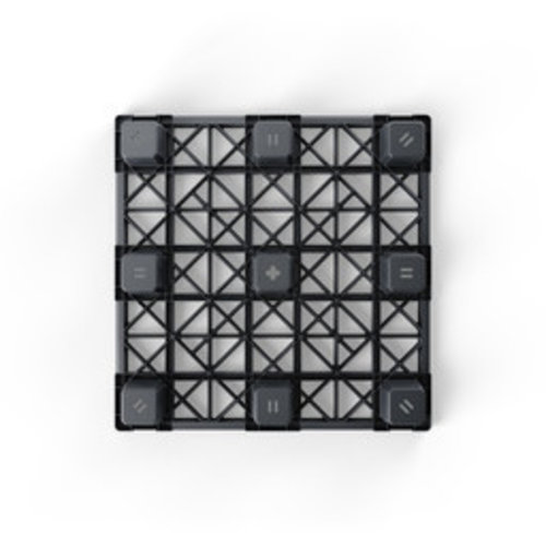 Kunststoffpalette, 9 Füße, nestbar, offenes Deck ohne Rand, 1140x1140x140mm