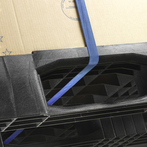 Kunststoffpalette, mittelschwer, 3 Kufen, Hochregallager, offenes Deck mit Rand, 1200x800x150mm