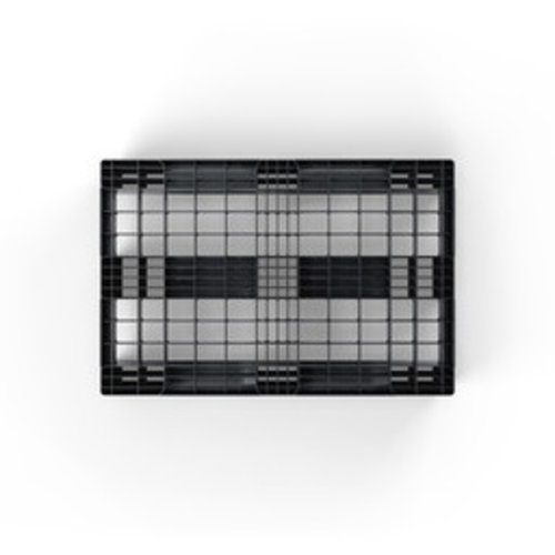 Kunststoffpalette, mittelschwer, 3 Kufen, Hochregallager, offenes Deck mit Rand, 1200x800x150mm