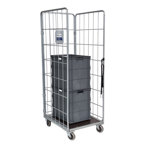 Rollcontainer 3-seitig gebraucht, Betonplex-Boden, 1 Spannband, 820x655x1900mm