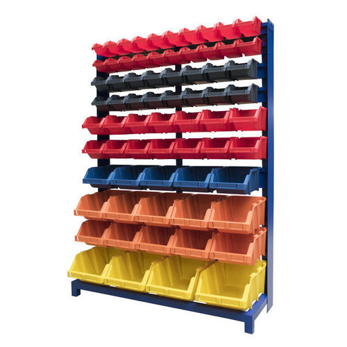 Lagerregal mit 69 Sichtlagerkästen, einseitig, Metall, 4 Füße, 1150x430x1640mm