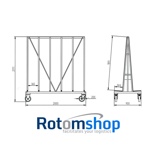 Metallregal für Glasprodukte - 2200x900x2200mm - beidseitig beladbar
