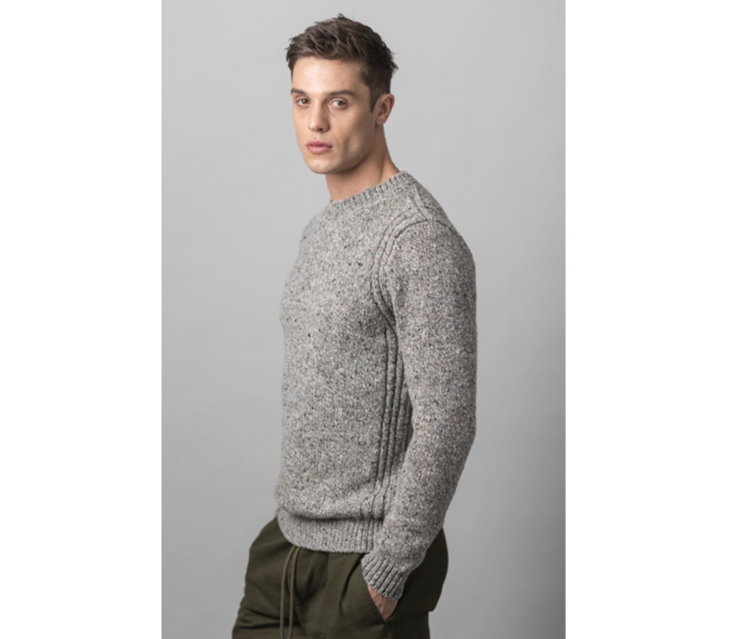 Fisherman out of Ireland Crew Neck with Ribbed Detail Porridge