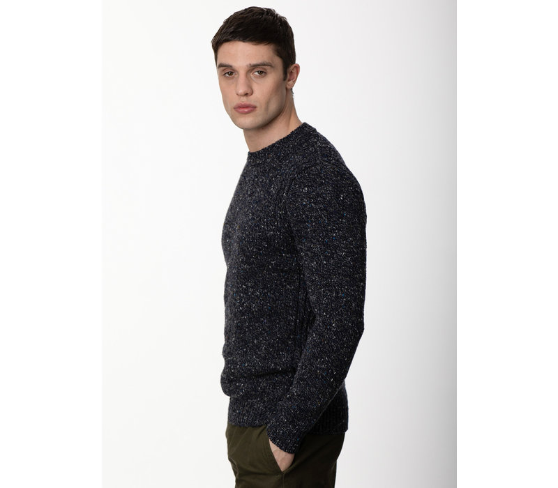 Fisherman out of Ireland Crew Neck with Ribbed Detail Navy Slate