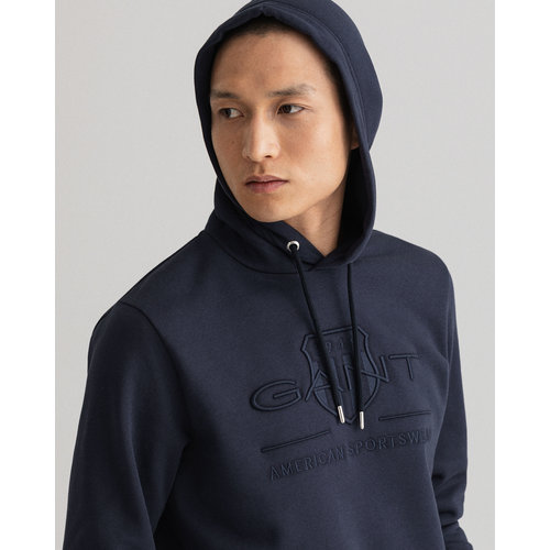  Gant Gant Reg Tonal Shield Hoodie Evening Blue 