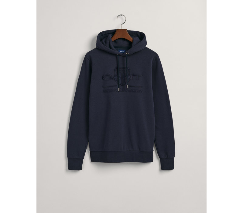 Gant Reg Tonal Shield Hoodie Evening Blue