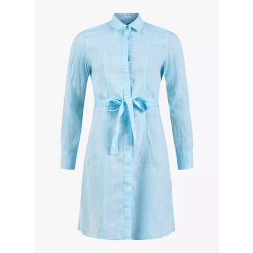  Pelle Petterson Pelle P W Linen Flare Long Shirt, Cerulean melange 