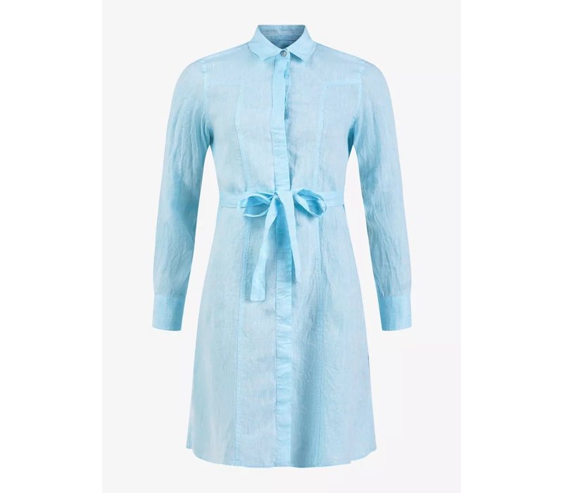 Pelle P W Linen Flare Long Shirt, Cerulean melange