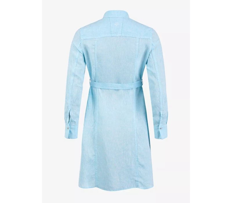 Pelle P W Linen Flare Long Shirt, Cerulean melange