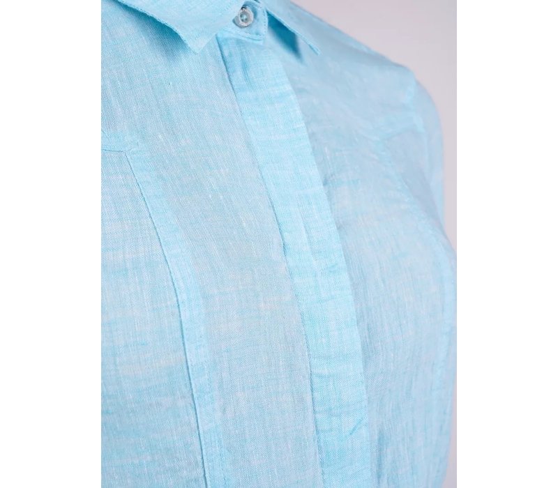 Pelle P W Linen Flare Long Shirt, Cerulean melange