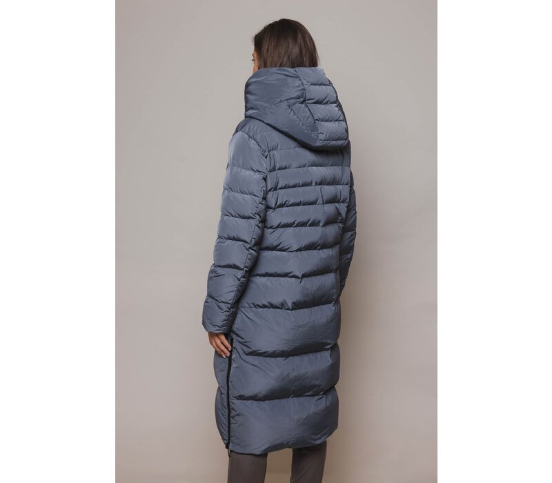 Reversible long padded hooded coat  Night and blue haze