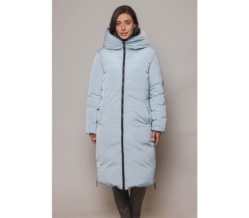 Reversible long padded hooded coat  Night and blue haze