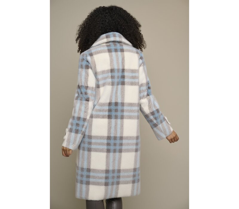 Long double breasted coat  Blue checked