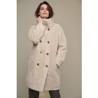 Double breasted curly faux fur coat  Stone