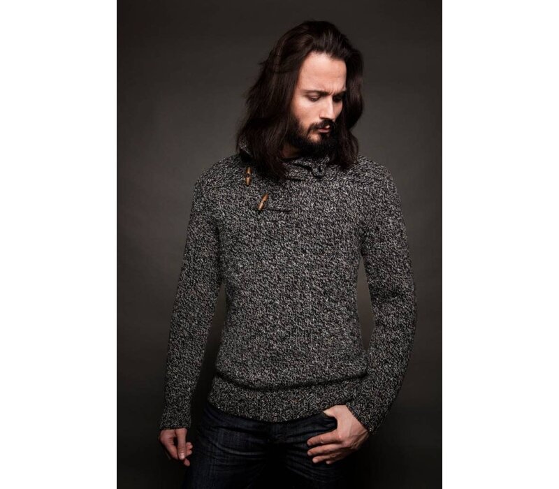 FISHERMAN TOGGLE BUTTON COLLAR SWEATER BARK