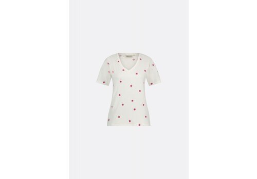 Fabienne Chapot Phill V-neck Pink Flower T-shirt Cream White/Pink