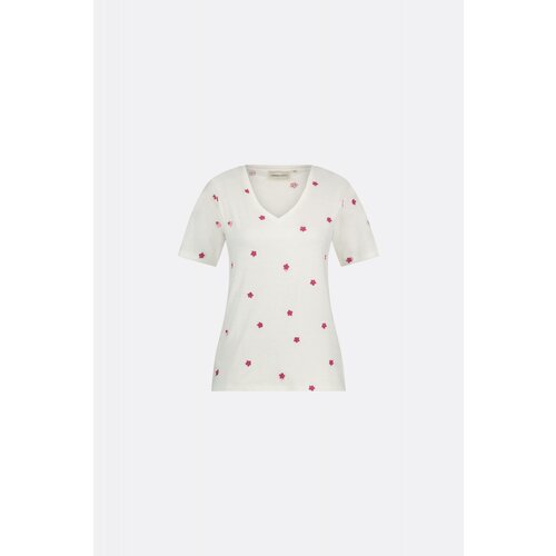  Fabienne Chapot Phill V-neck Pink Flower T-shirt Cream White/Pink 