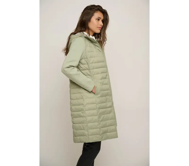 Long padded mix material coat Sea moss