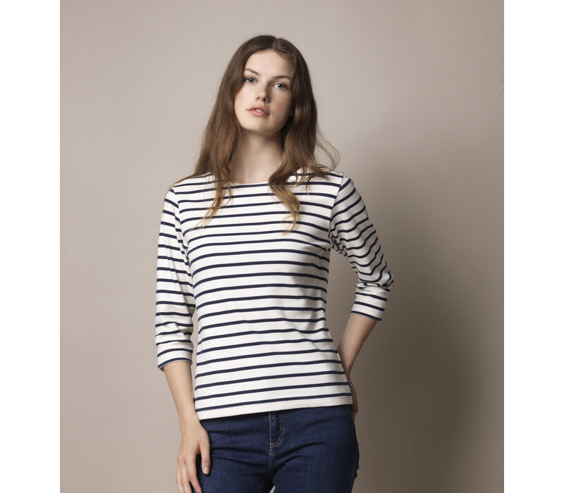 Cannes 3/4 sleeve Tee 1009 Ecru/SR Navy