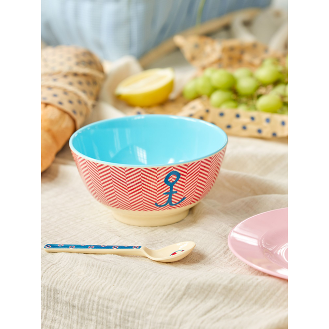 Rice Melamine Bowl with Anchor Print - Medium - 700 ml