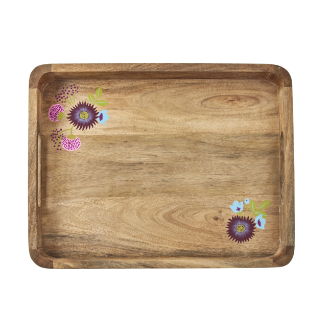 Rice Wooden Tray with Handpainted Flowers