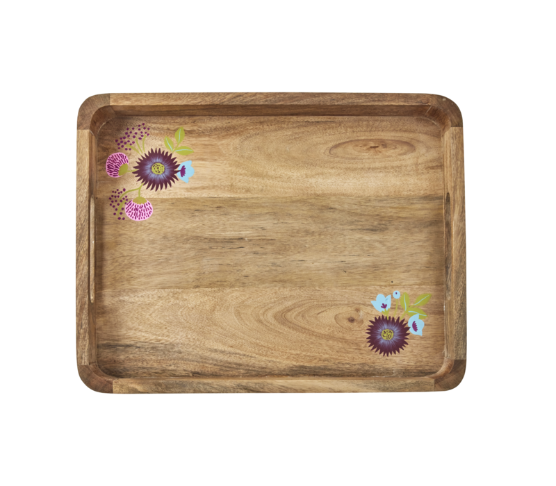 Wooden Tray with Handpainted Flowers