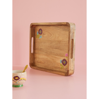 Wooden Tray with Handpainted Flowers