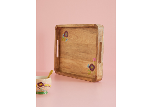 Rice Wooden Tray with Handpainted Flowers